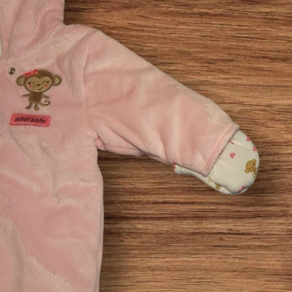 Carter's Just One You Infant Baby Girls Bunting Hooded Fleece Monkey Snowsuit - Picture 4 of 8